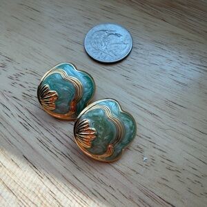 Elegant Gold and Green Shell Earrings